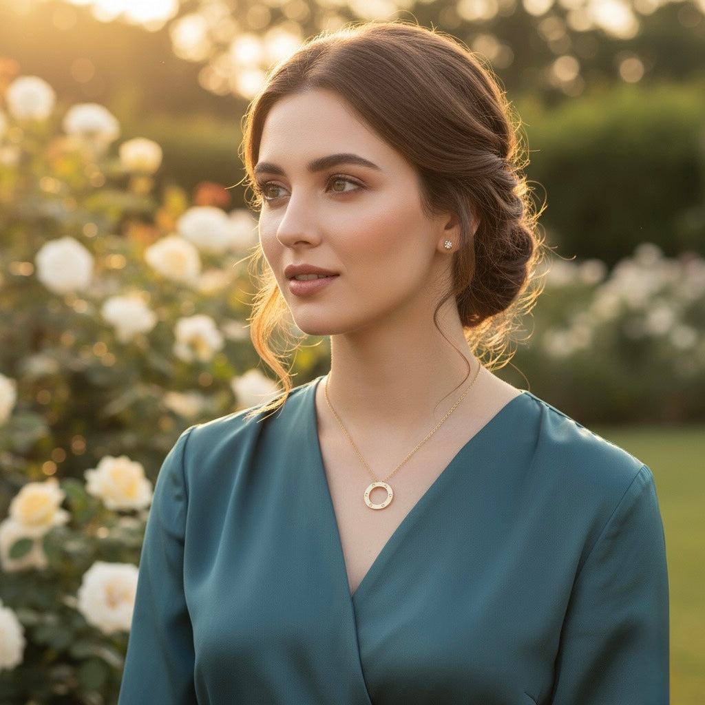 Screw Zirconia Gold Circle Necklace