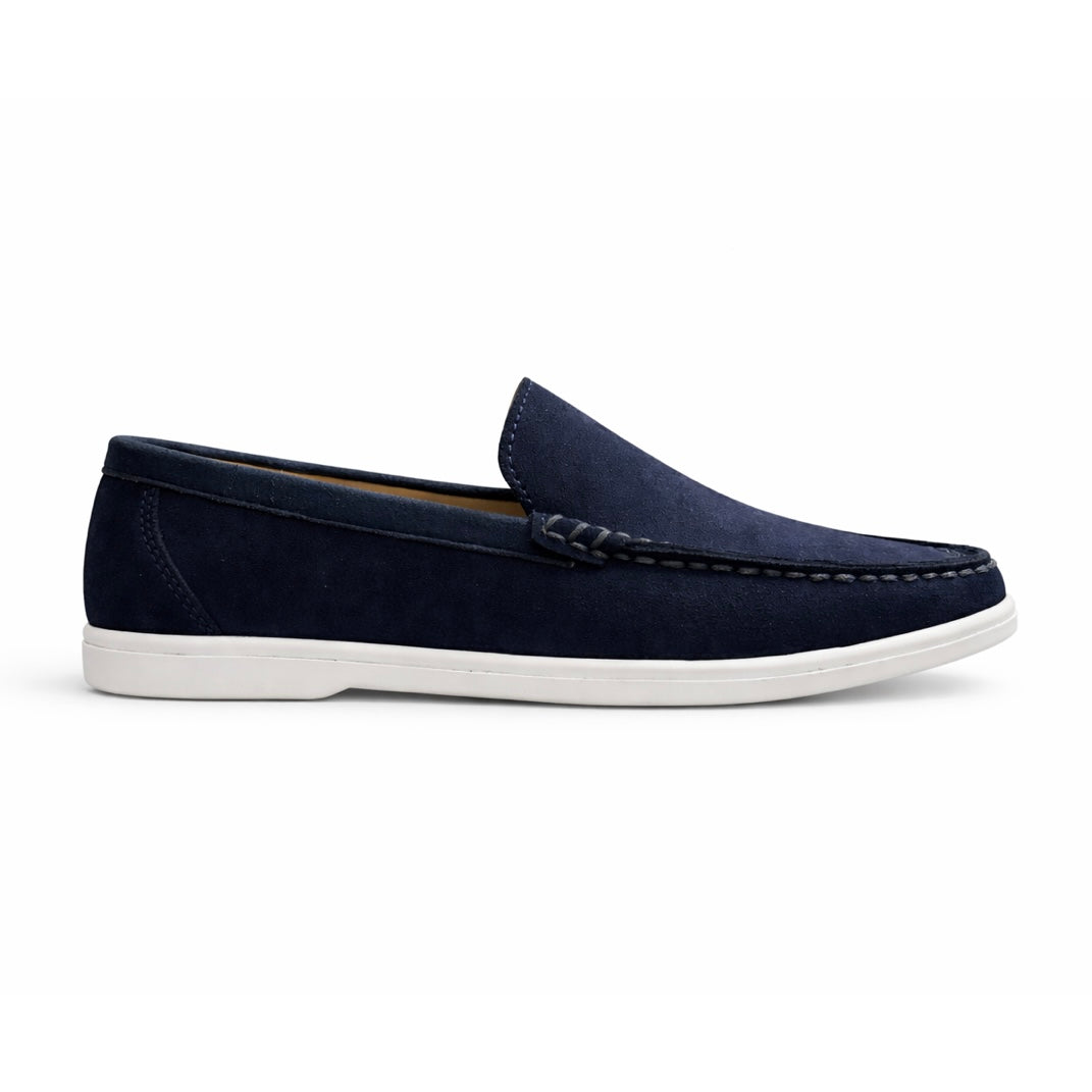 Navy Blue Suede Leather Loafers - Men