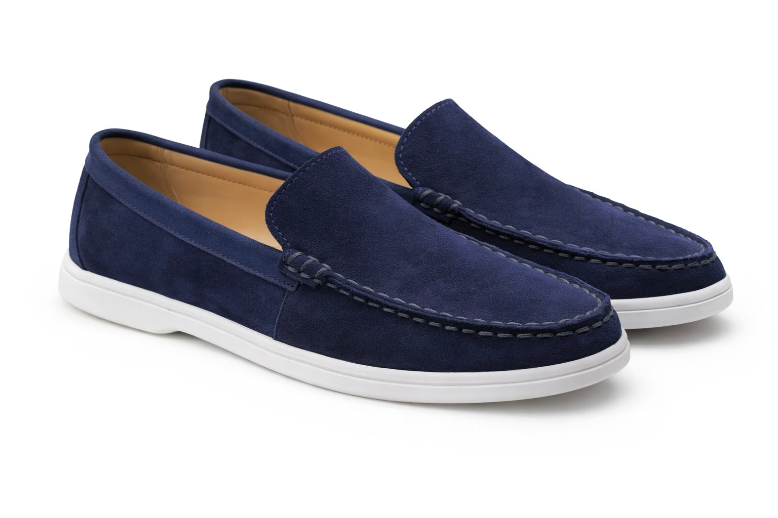 Navy Blue Suede Leather Loafers - Men