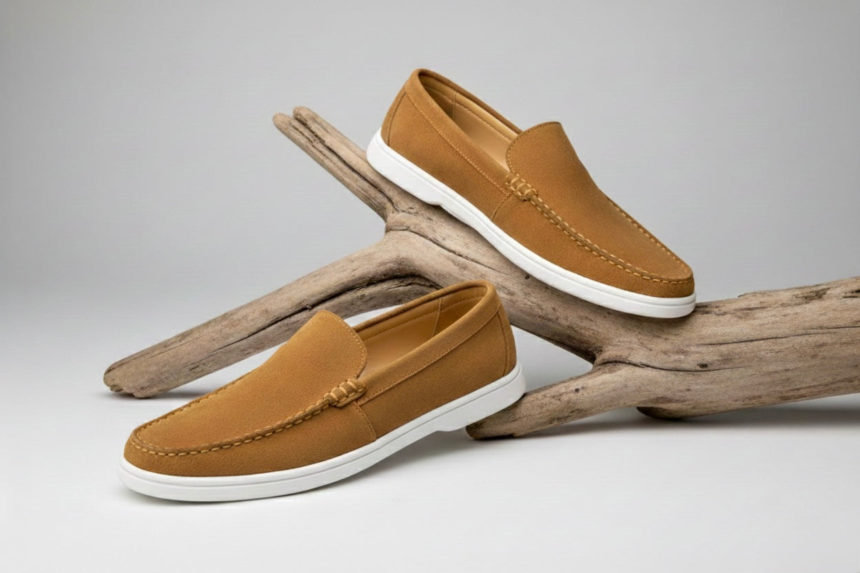 Tan Suede Leather Loafers - Men