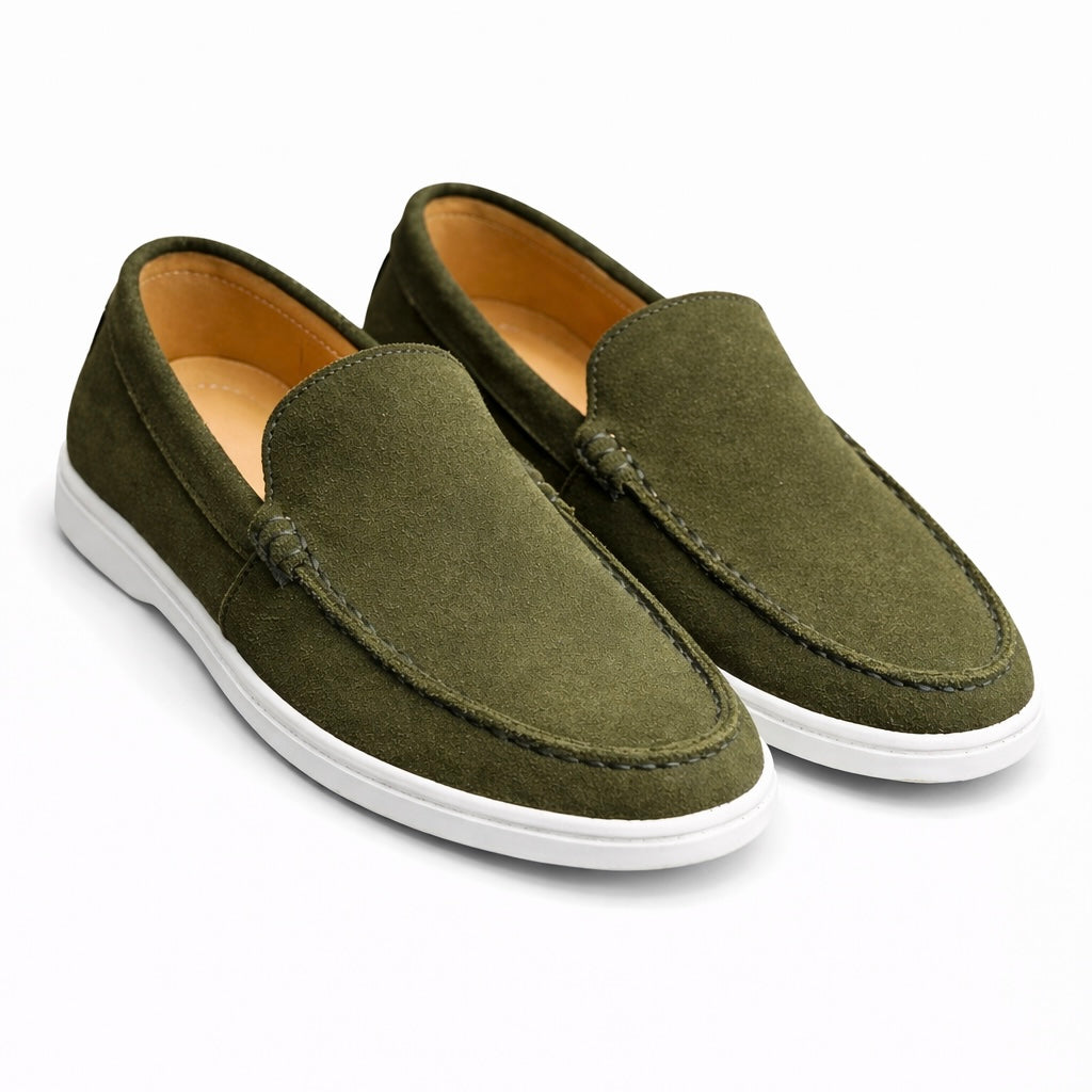 Military Olive Suede Leather Loafers - Men