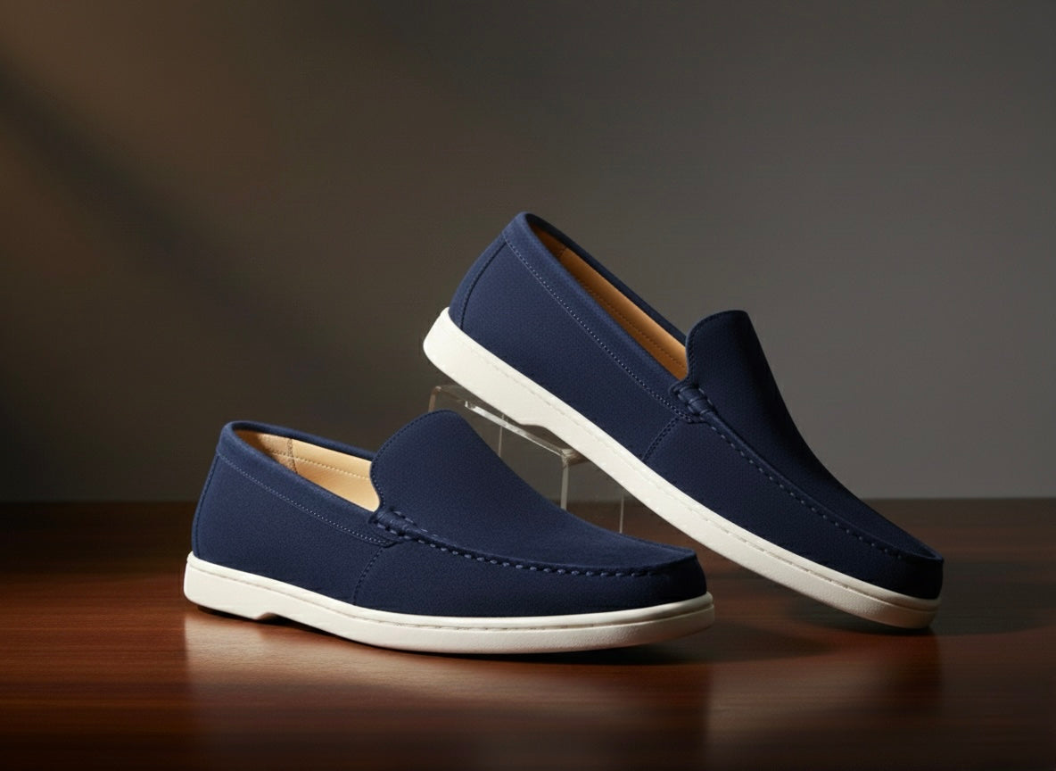 Navy Blue Suede Leather Loafers - Men