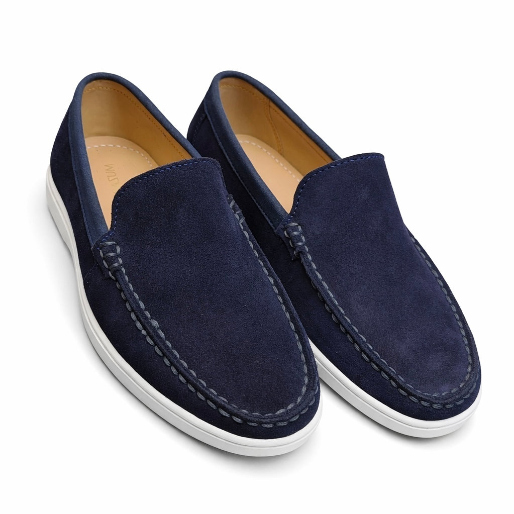Navy Blue Suede Leather Loafers - Men