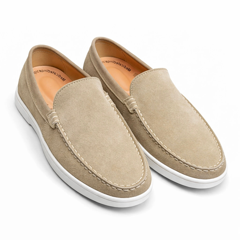 Medicated Sole - Beige Suede Leather Loafers