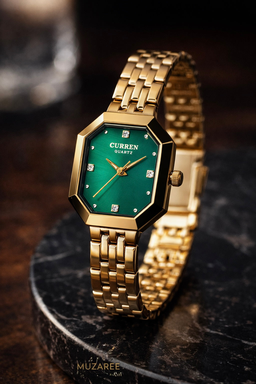 Curren Designer Gold Bracelet | Green Dial