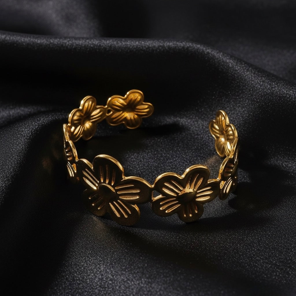Floral Golden Bangle - Adjustable