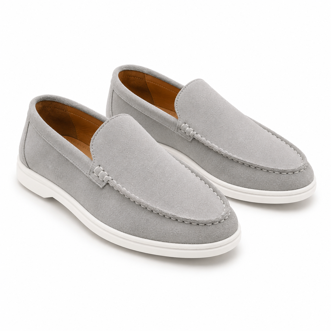 Grey Suede Leather Loafers - Men