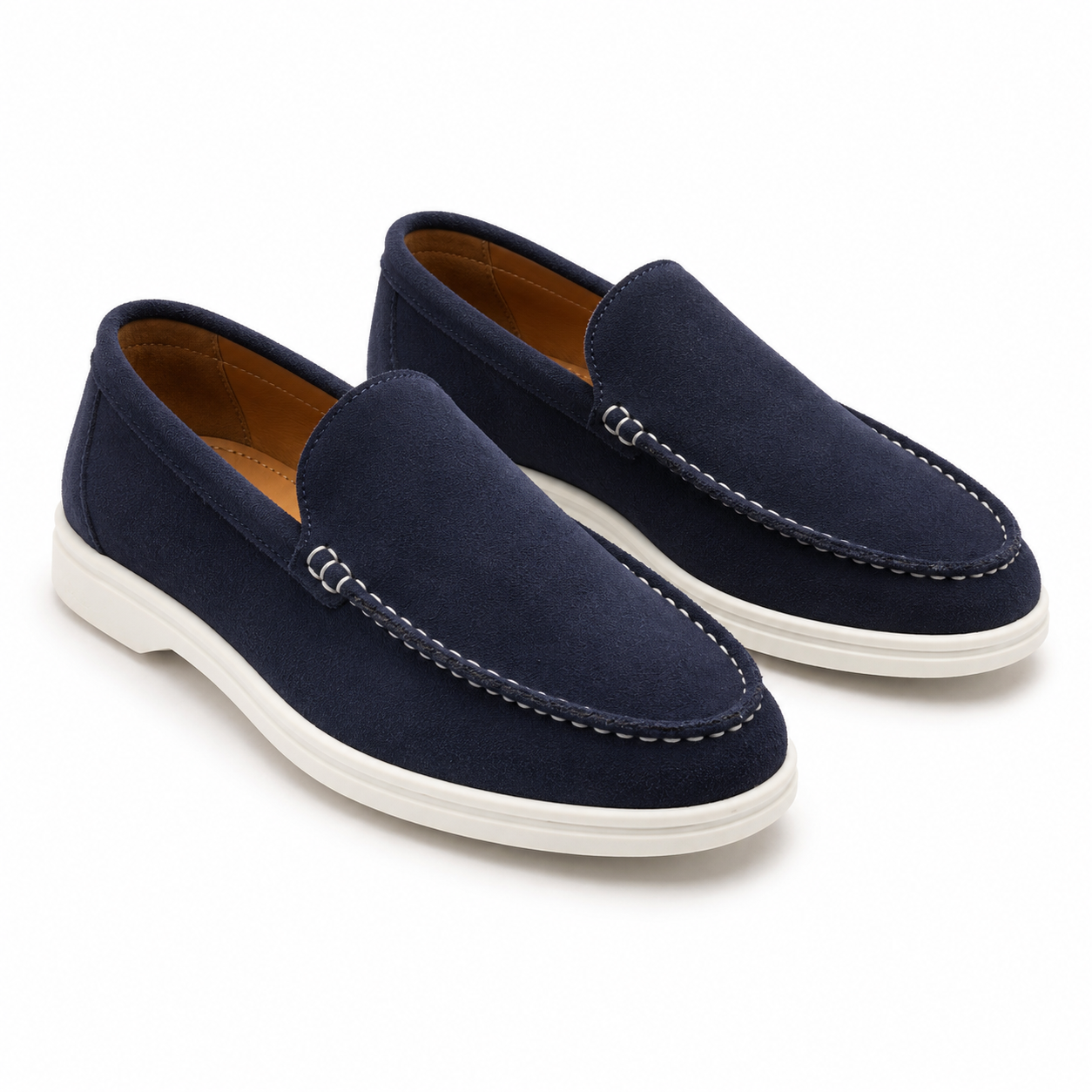 Navy Blue Suede Leather Loafers - Men