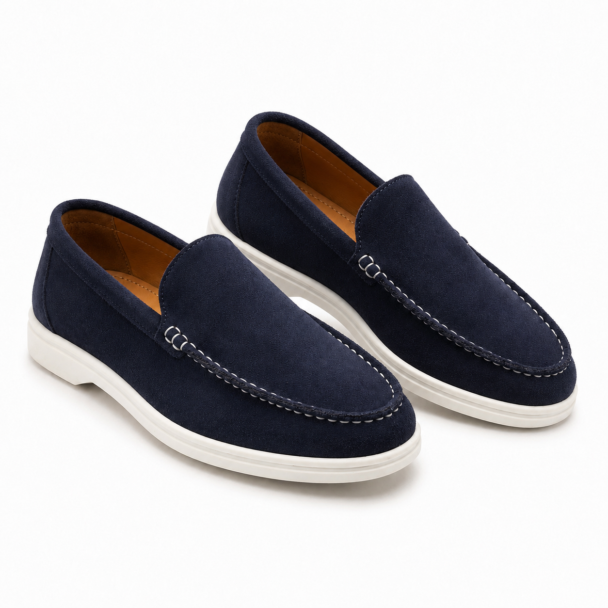 Navy Blue Suede Leather Loafers - Men