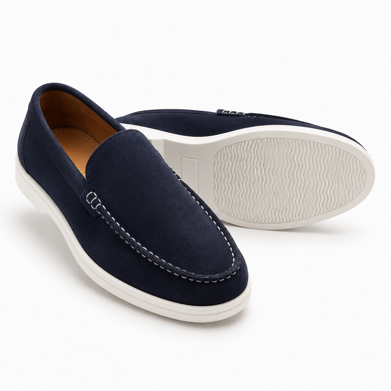Navy Blue Suede Leather Loafers - Men