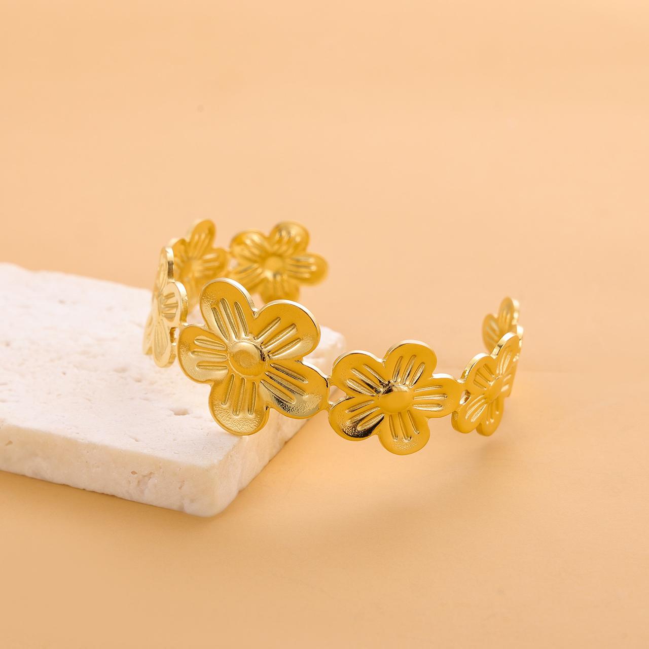 Floral Golden Bangle - Adjustable