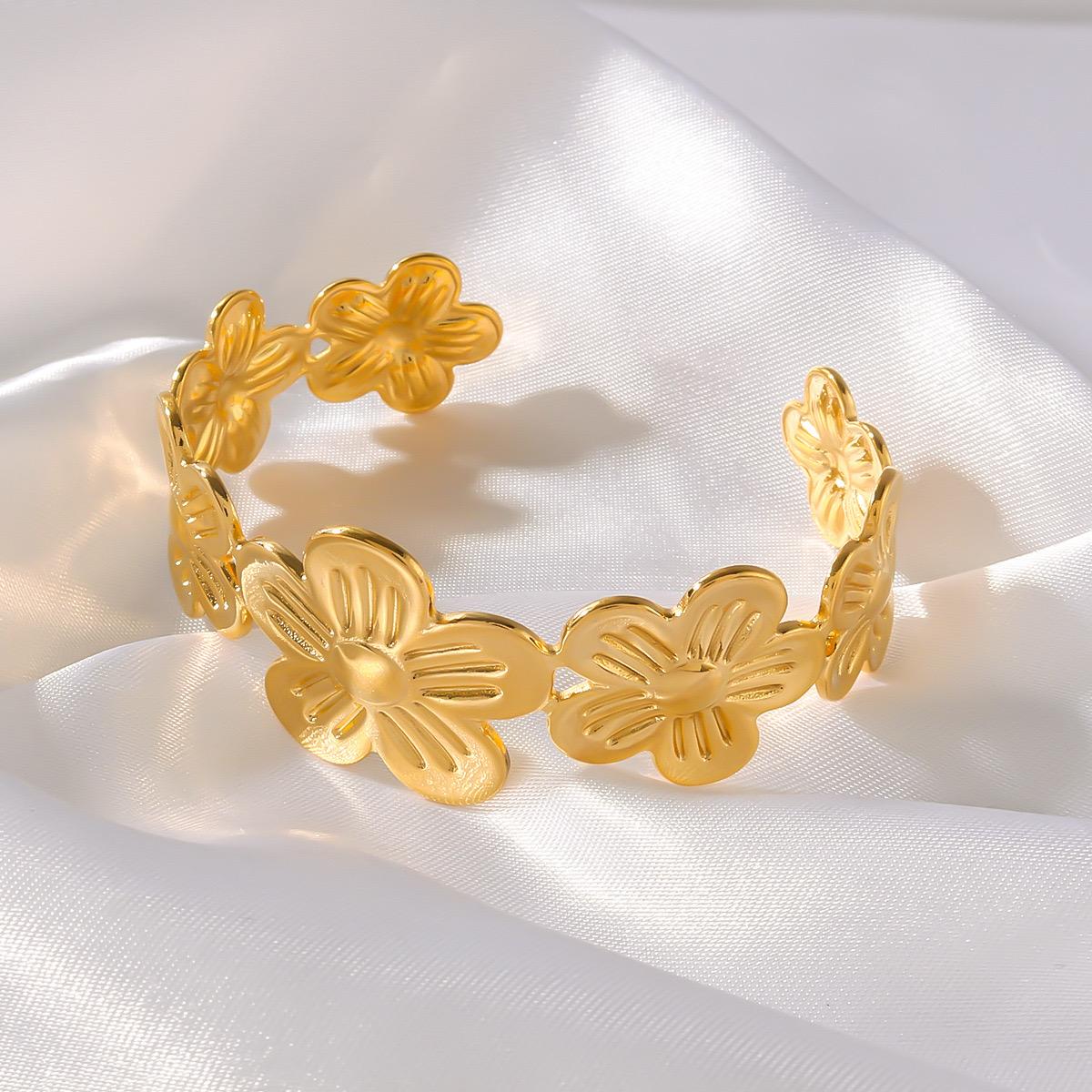 Floral Golden Bangle - Adjustable