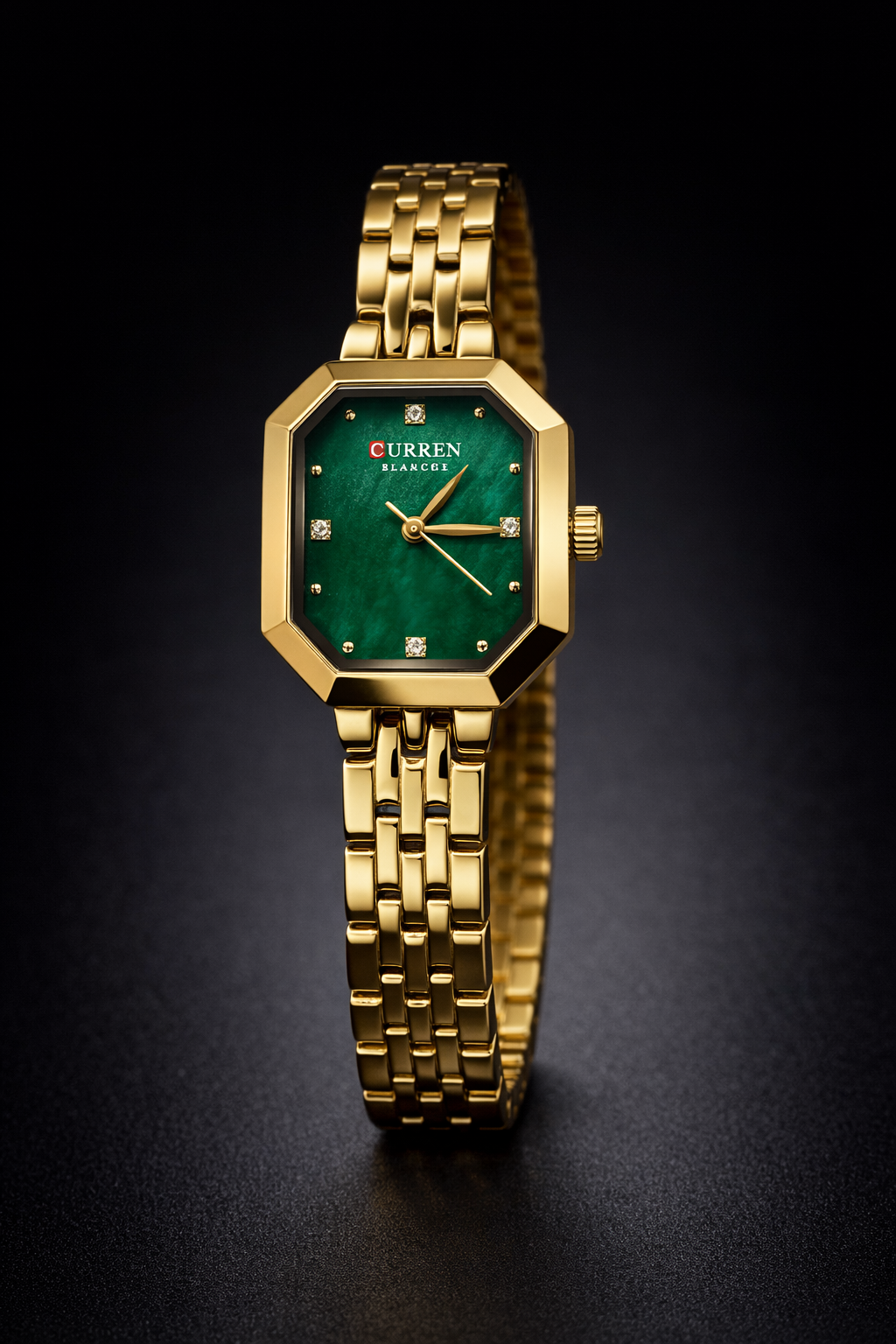 Curren Designer Gold Bracelet | Green Dial