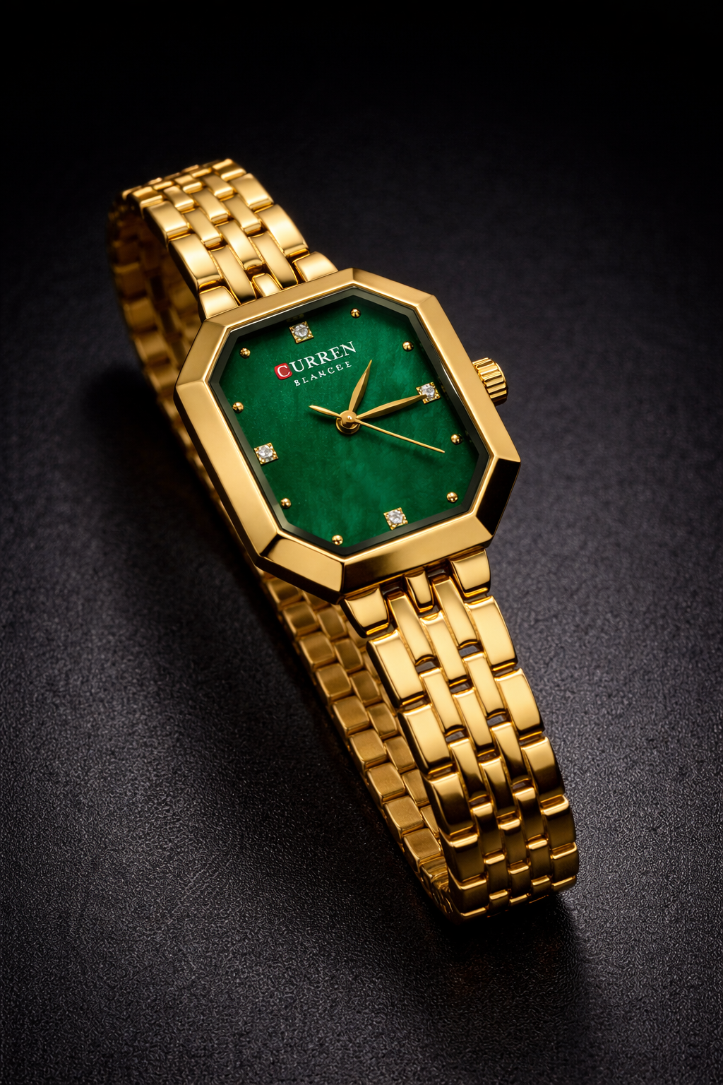 Curren Designer Gold Bracelet | Green Dial