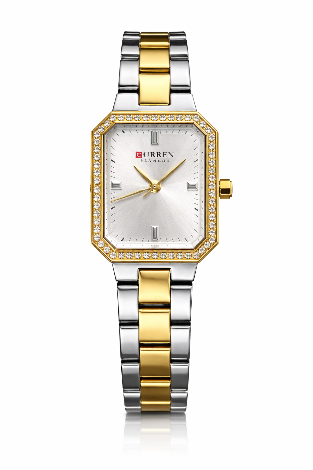 Curren Two-Tone Square Dial - Crystal-Bezel