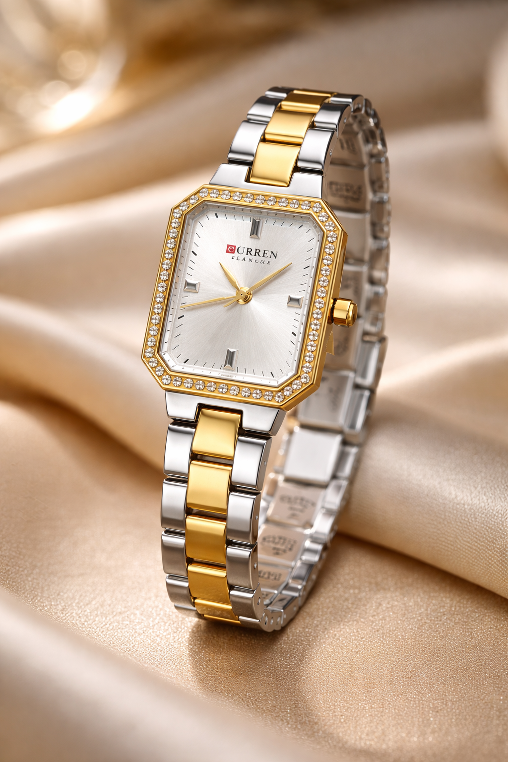 Curren Two-Tone Square Dial - Crystal-Bezel
