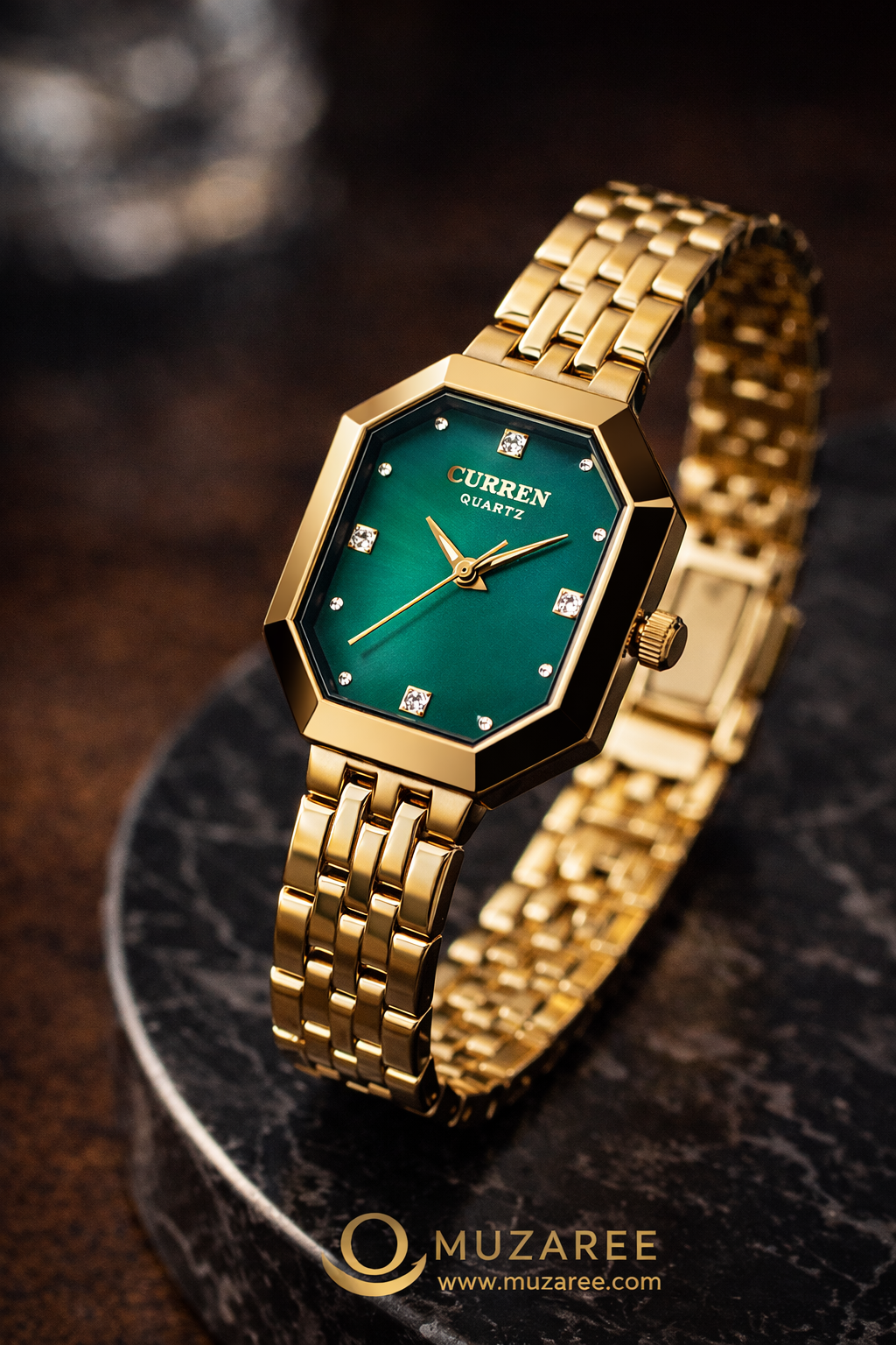 Curren Designer Gold Bracelet | Green Dial