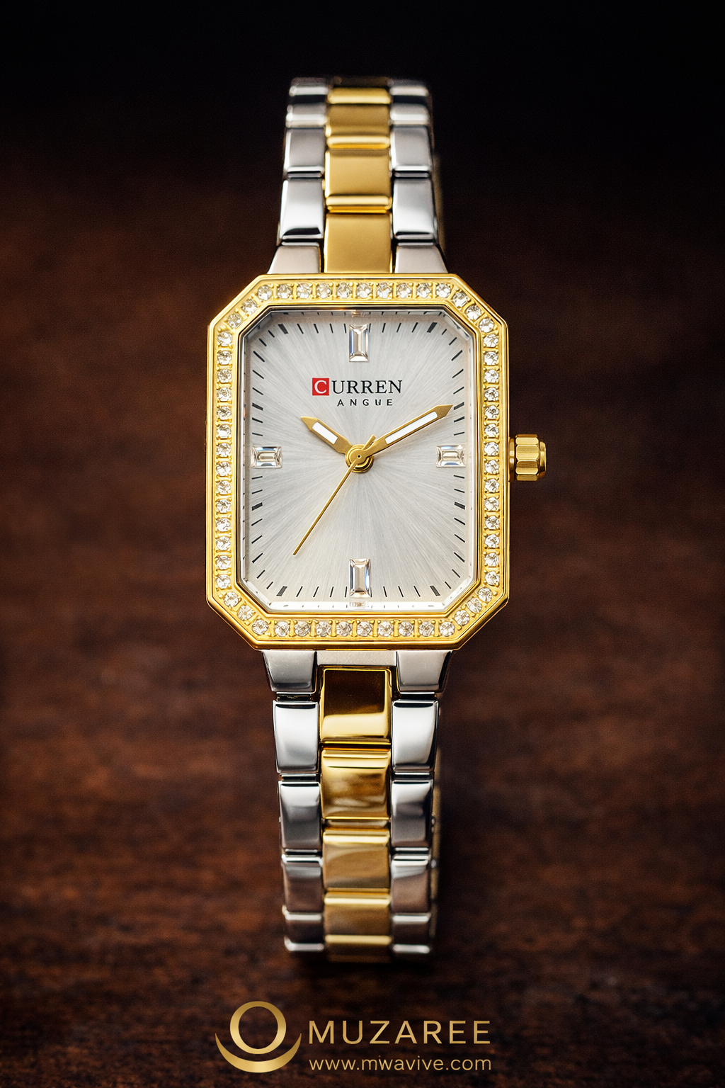 Curren Two-Tone Square Dial - Crystal-Bezel