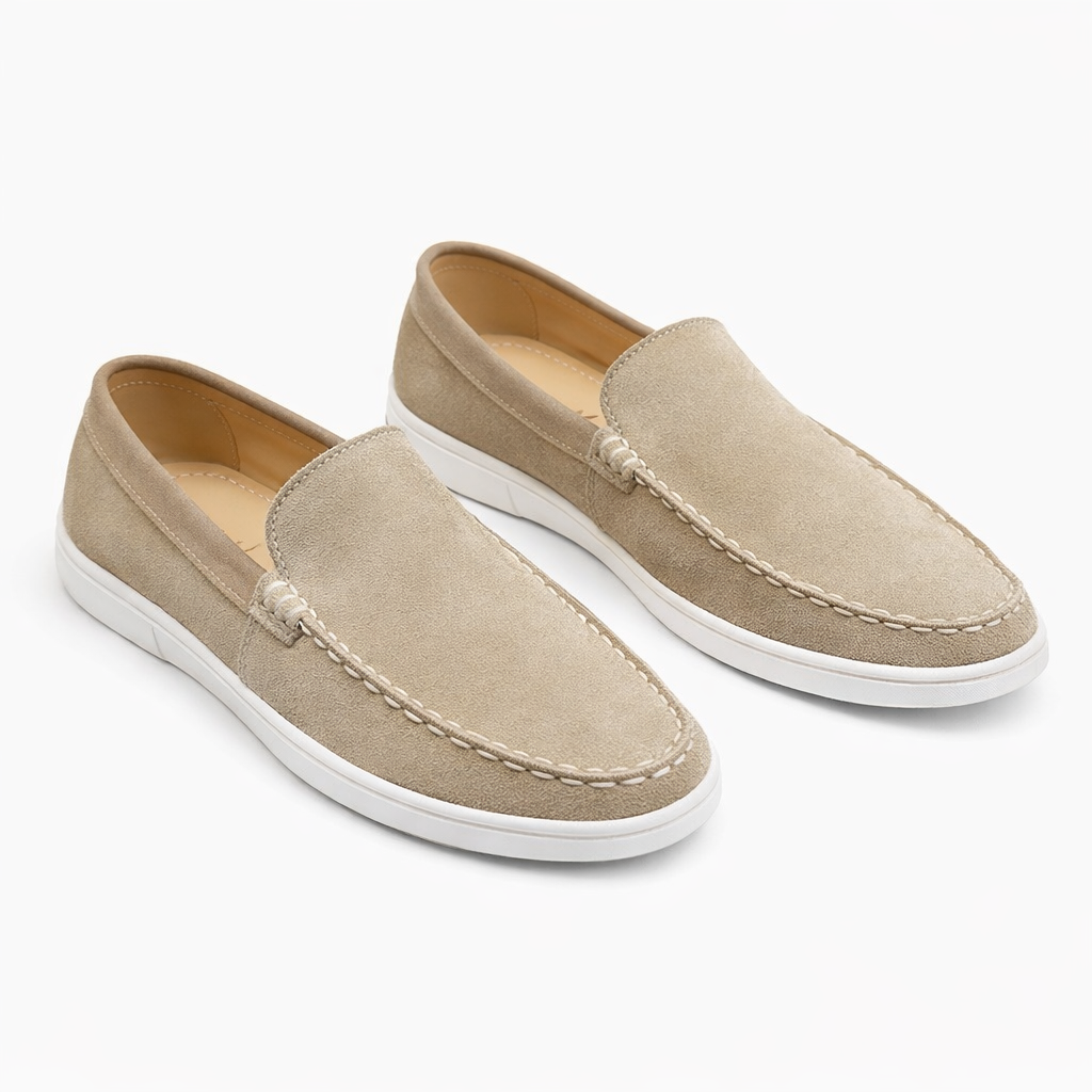 Beige Suede Leather Loafers - Men