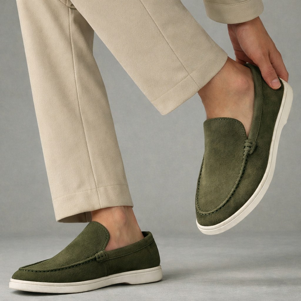 Military Olive Suede Leather Loafers - Men