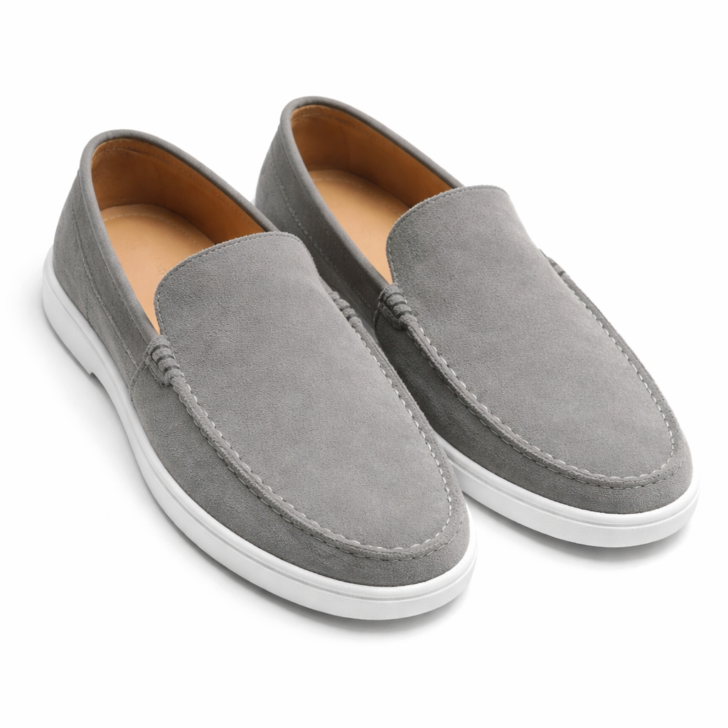 Grey Suede Leather Loafers - Men