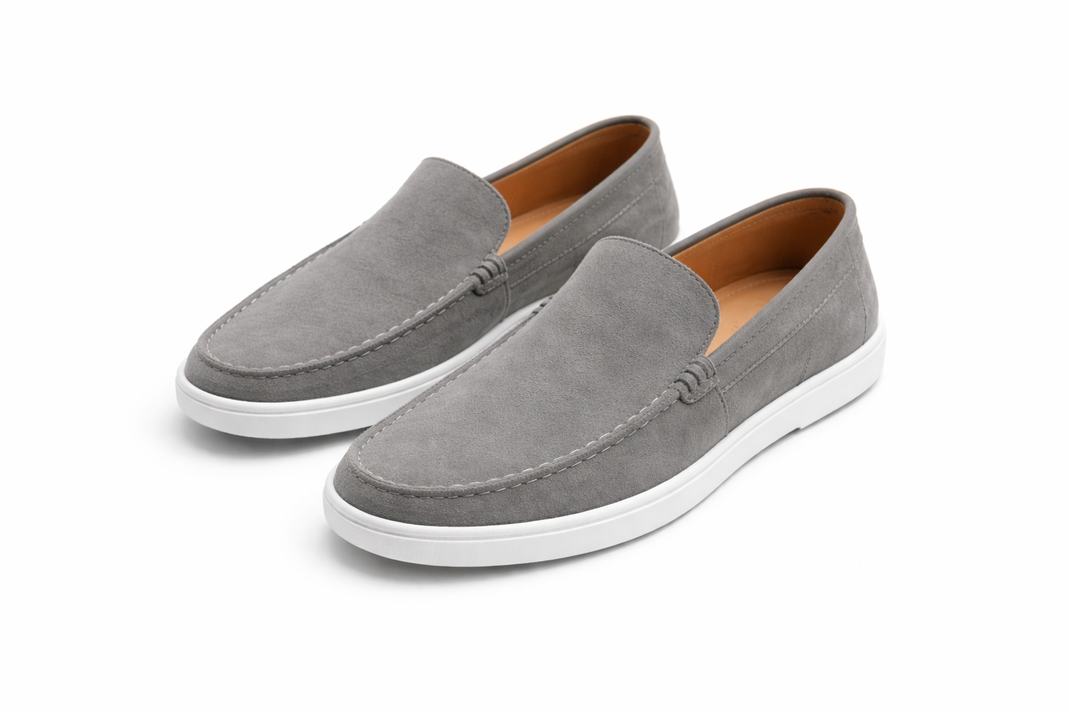Grey Suede Leather Loafers - Men