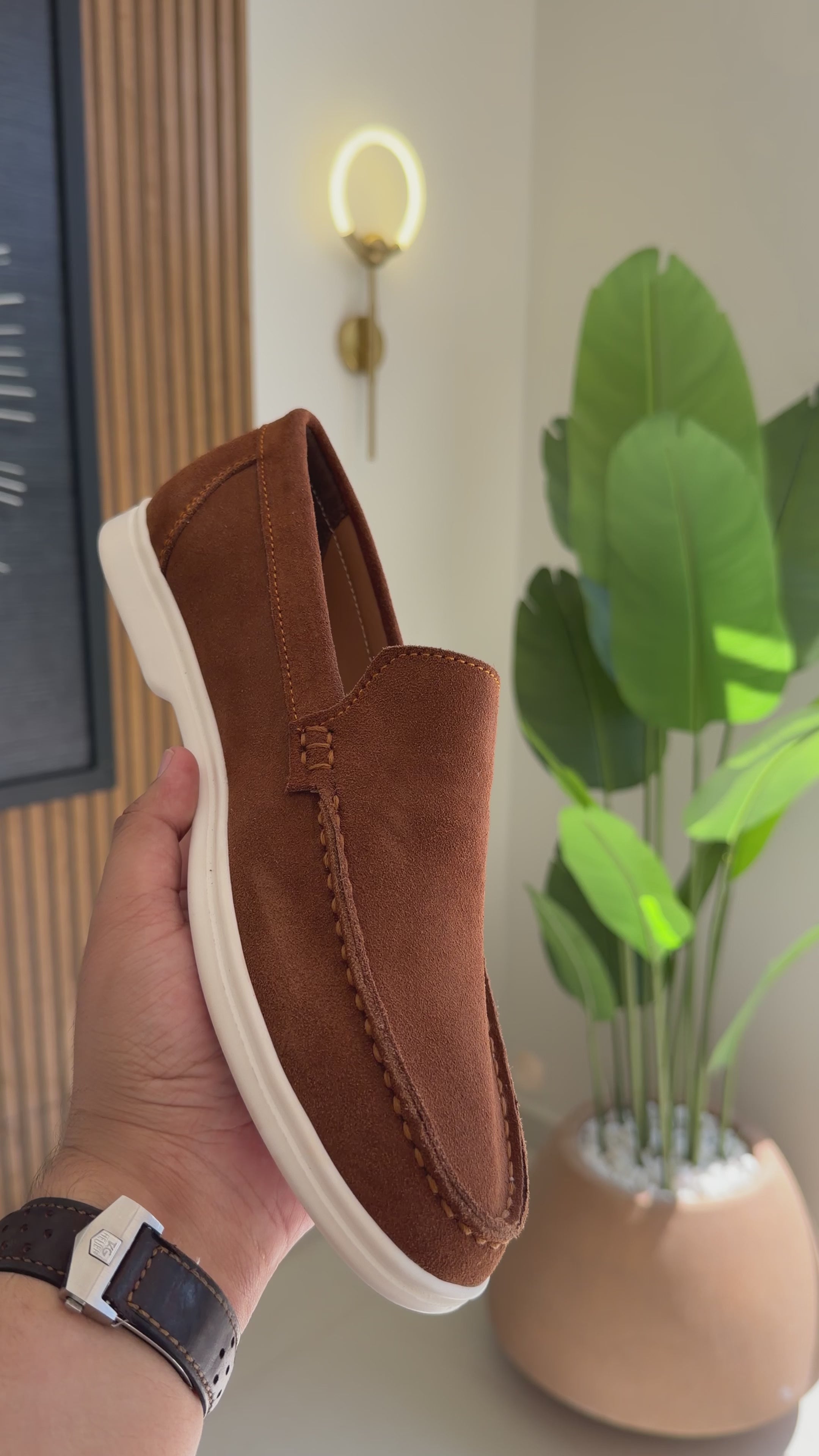 Mustard Suede Leather Loafers - Men