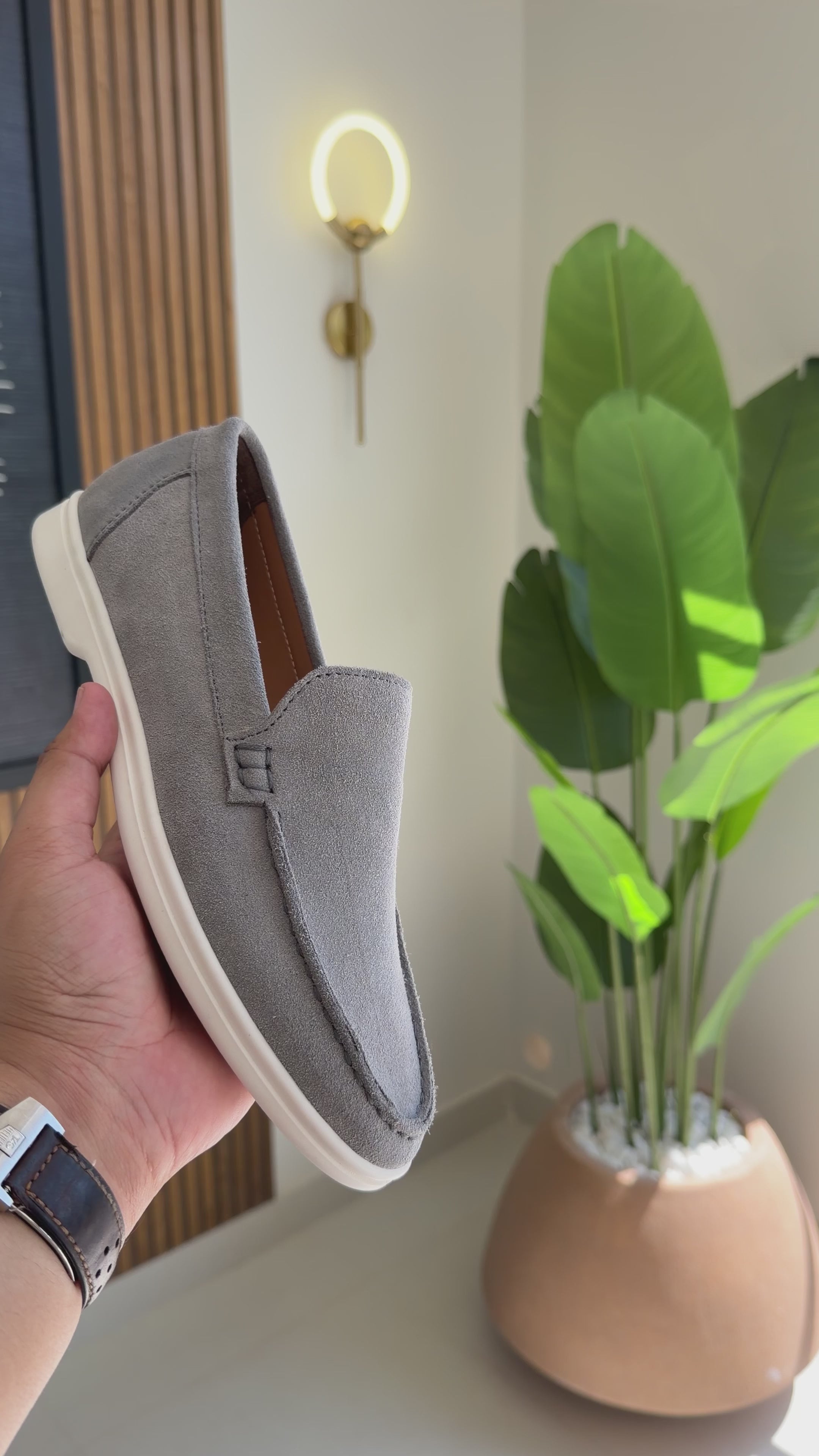 Grey Suede Leather Loafers - Men